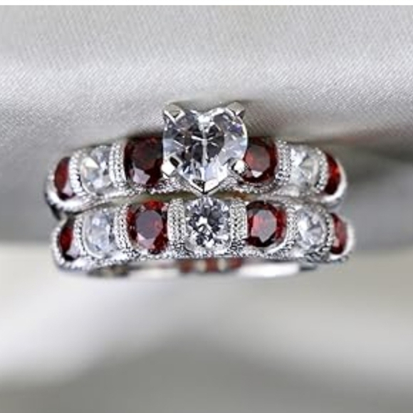 Bridal Set Women 10k White Gold Filled Garner CZ Size 11 - Picture 6 of 6